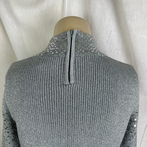 VTG Y2K Once Again Silver Sequin Mock Turtle Neck Sweater Shimmery Sparkly Sz M - Picture 10 of 16